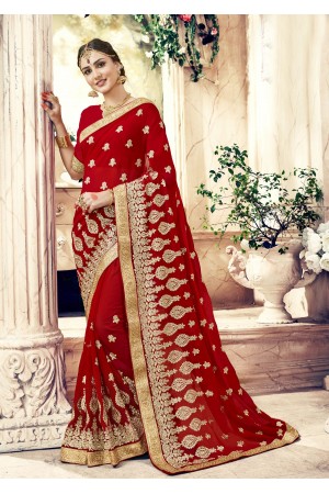 Maroon Georgette Embroidered  Wedding Wear  saree 6803